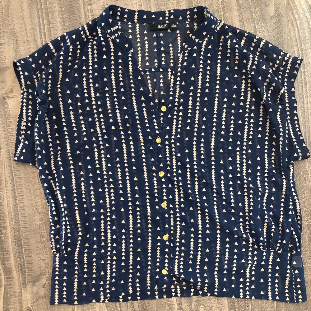 Navy blue patterned sheer top
